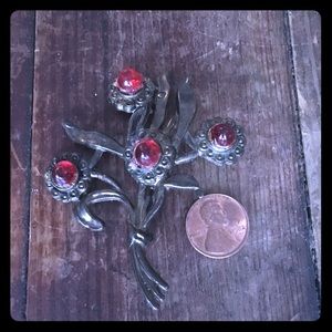 Vintage Red Flower Pin